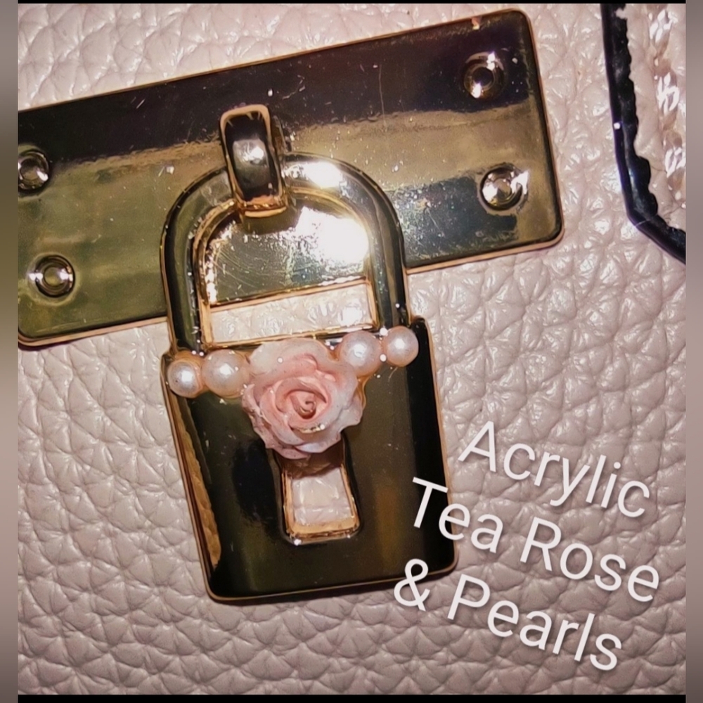 Mini Bag Charm Key Chain Rose & Pearls Accents